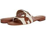 Lauren Ralph Lauren Alegra Slide Natural/Deep Saddle Tan Two-Tone Canvas/Burnished Calf 5 B (M) | Amazon (US)