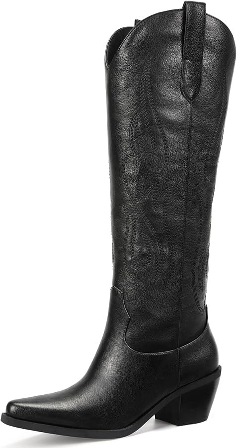 Pasuot Western Cowboy Boots for Women - Knee High Wide Calf Cowgirl Boots with Classic Embroidere... | Amazon (US)