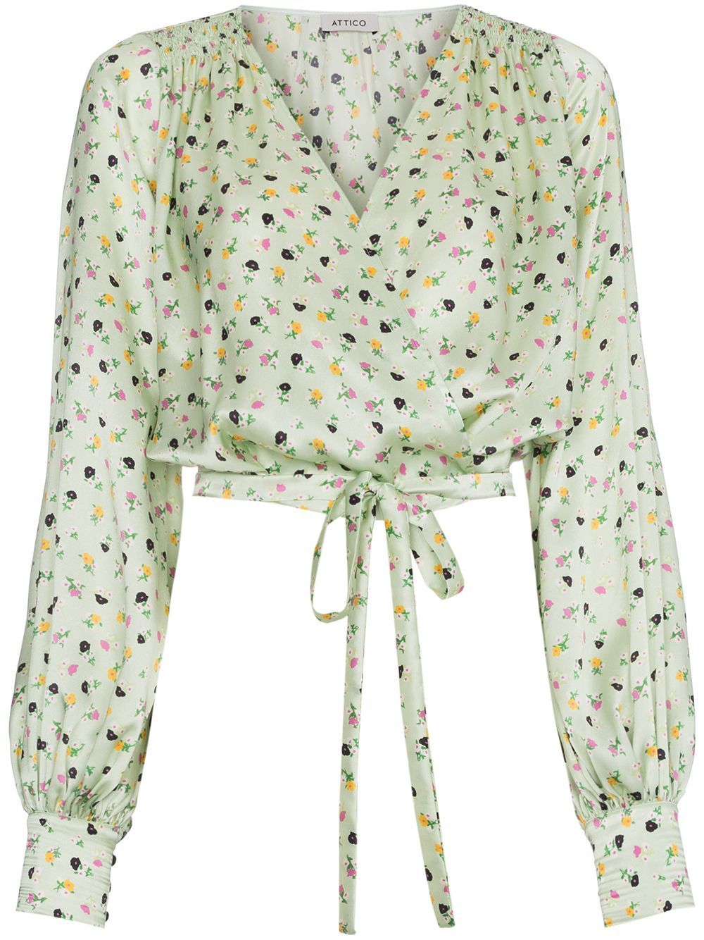 Attico floral print wrap silk blouse - Green | FarFetch US