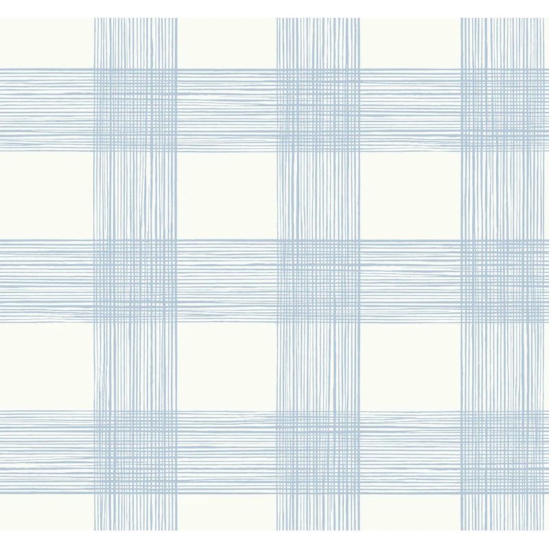 Aarya, Scarborough Light Blue Striated Plaid 27' L X 27" W, Wallpaper Roll | Wayfair North America