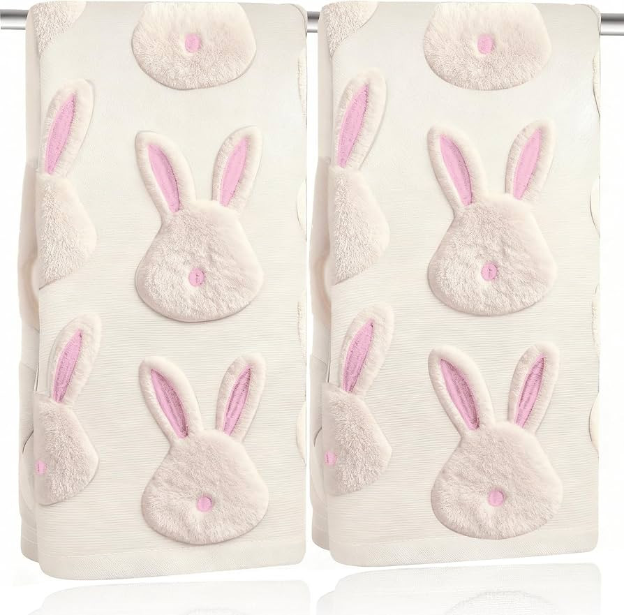 2pcs Easter Bunny Hand Towels Set 100% Cotton Soft Absorbent Spring Bathroom Hand Towels 14x29 In... | Amazon (US)
