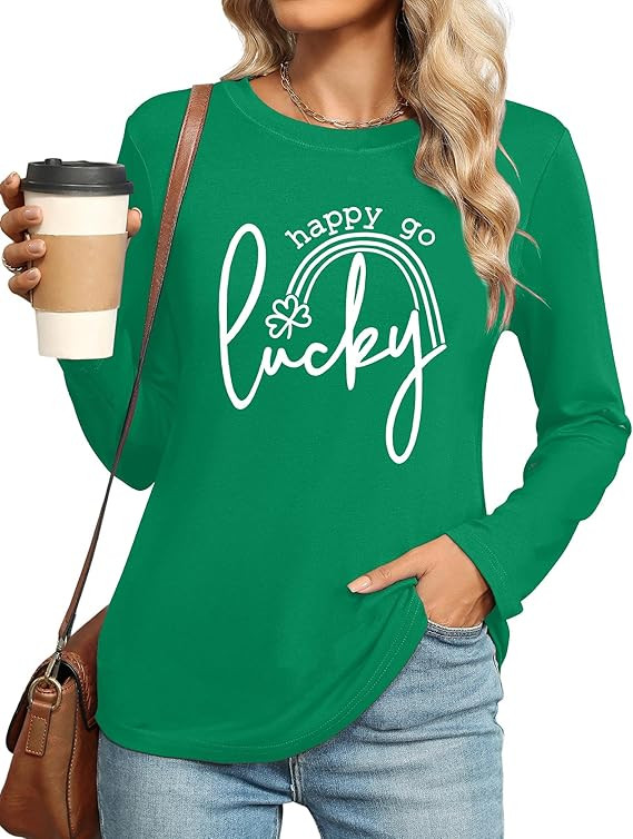St. Patricks Day Shirts for Women Irish T Shirt Lucky Shamrock Shirt Saint Patricks Day Long Slee... | Amazon (US)
