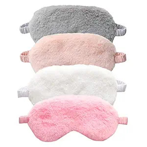 Ayygift 4-Pack New Faux Fur Eye Mask Soft Plush Nap Eyeshade Sleeping Blindfold Satin Back | Amazon (US)
