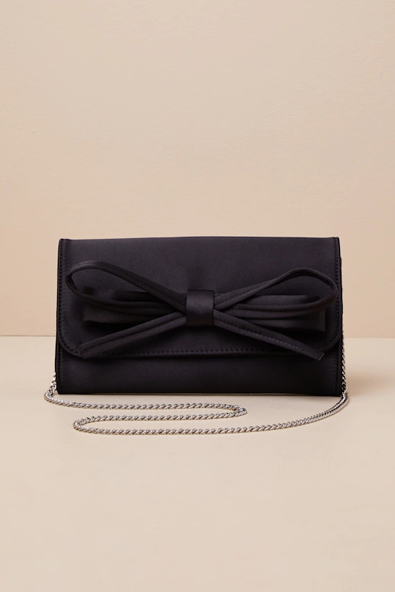 Precisely Dreamy Black Satin Bow Clutch | Lulus