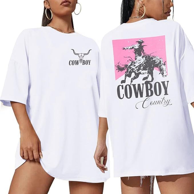 MYHALF Cowgirl Shirt Women Oversized Western Country Shirts Rodeo Cowboys Graphic Tops Shirts Vin... | Amazon (US)