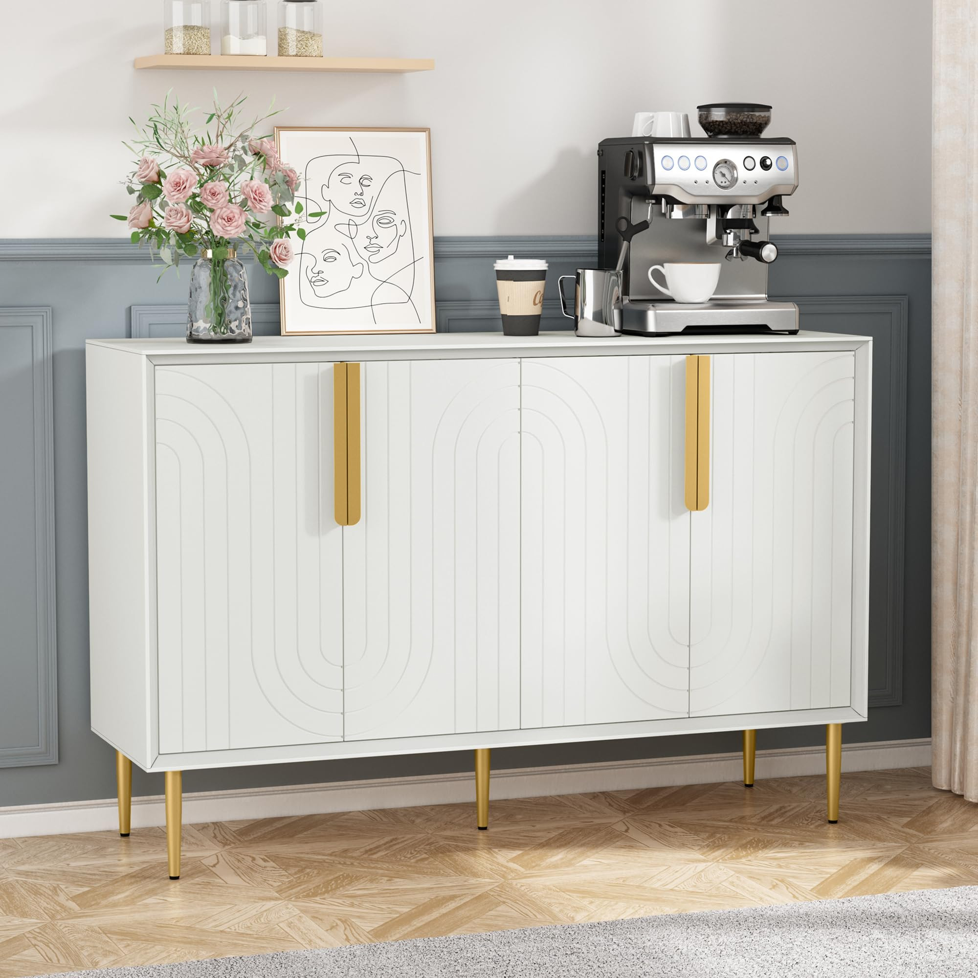 HLR 48" Accent Cabinet with 4 Doors,Modern Sideboard Buffet Cabinet with Gold Legs,Modern Credenz... | Amazon (US)