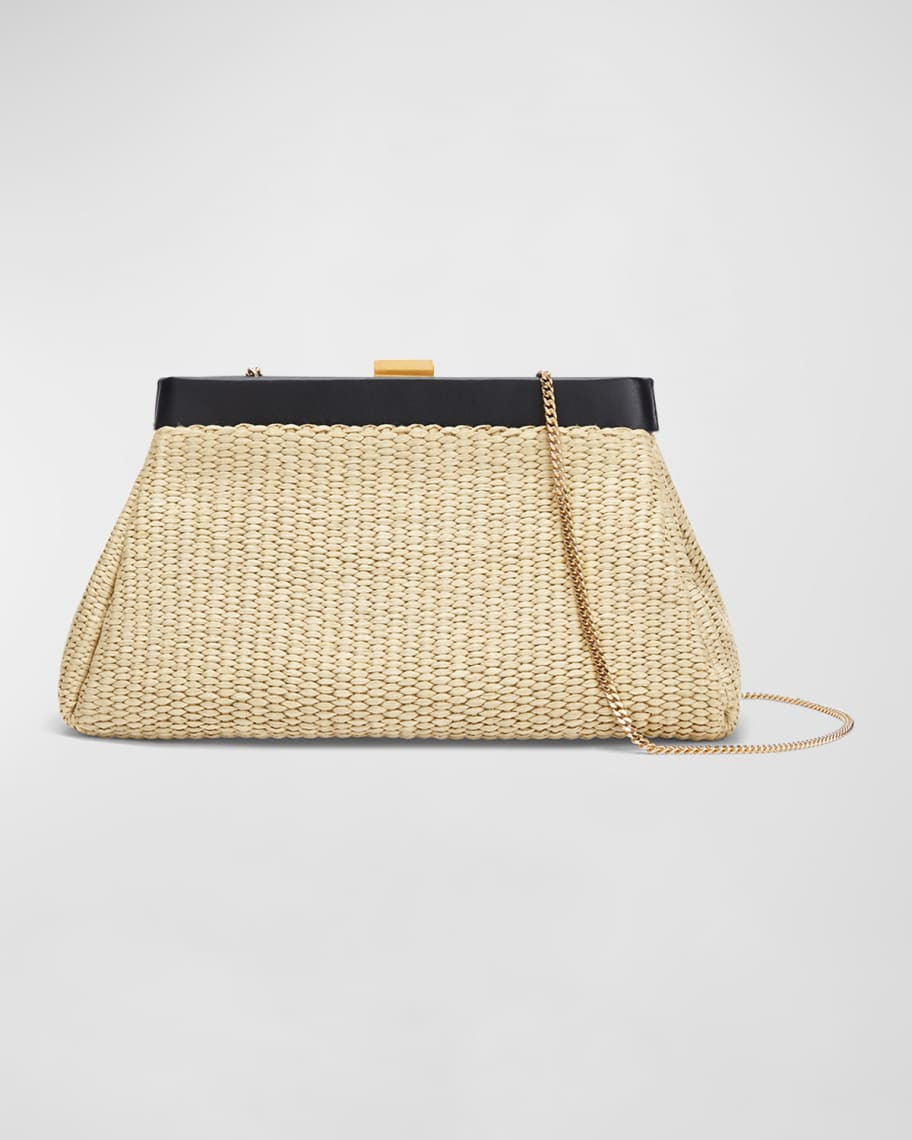 Cannes Raffia Clutch Bag with Chain Strap | Neiman Marcus