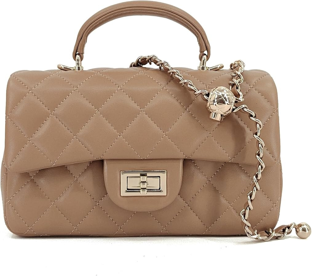 Small Quilted Crossbody Bags for Women, Genuine Leather Shoulder Bag w/Gold Chain Strap, Soft Min... | Amazon (US)