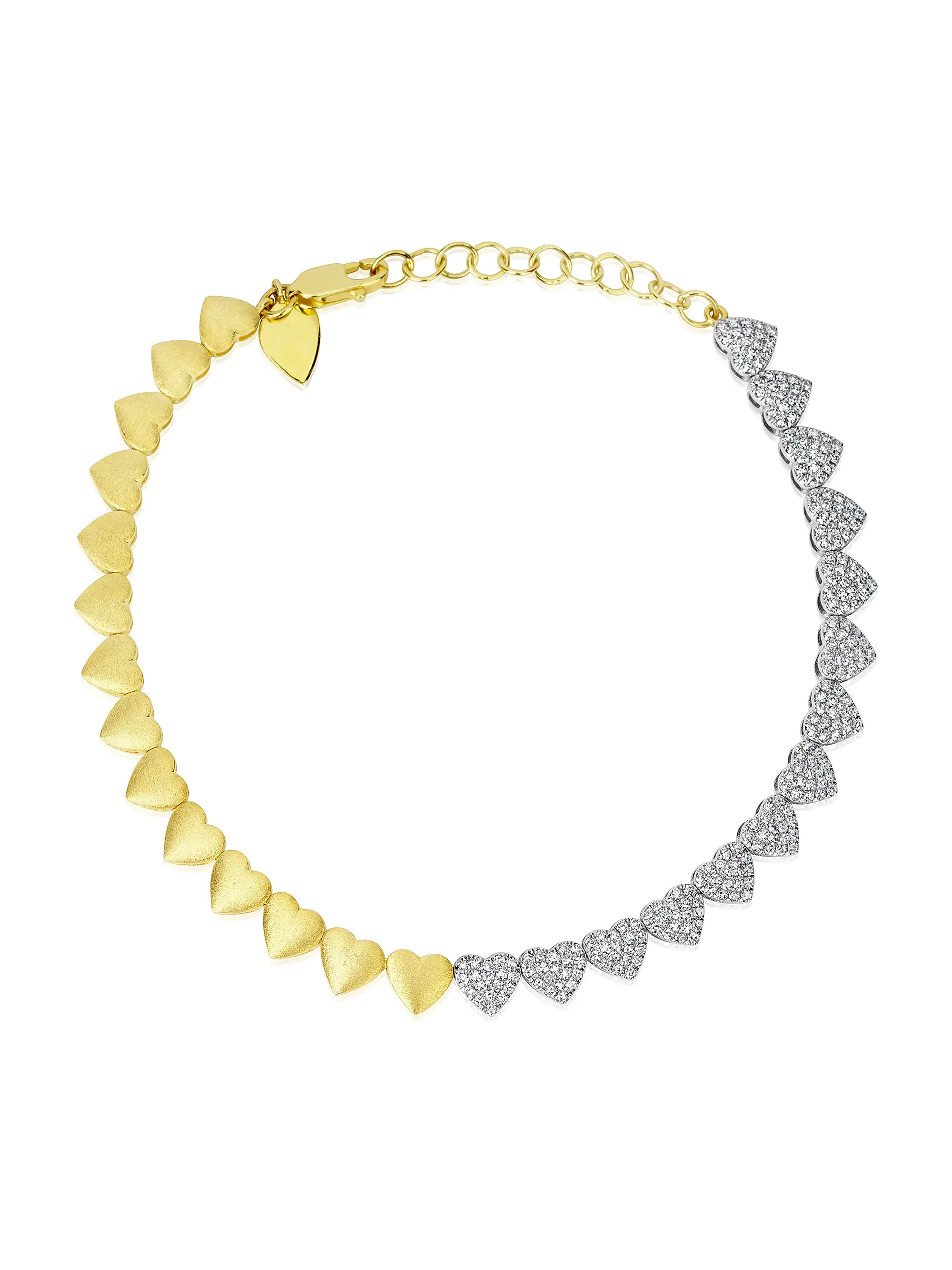 Two-Tone 14K Gold & 0.67 TCW Diamond Heart Bracelet | Saks Fifth Avenue