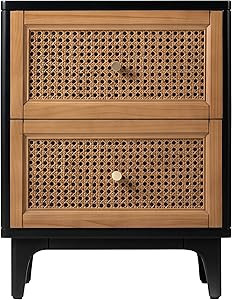 COZAYH Fully-Assembled 2-Drawer Woven Cane Front Accent Nightstand with Brass Knobs for Living Ro... | Amazon (US)
