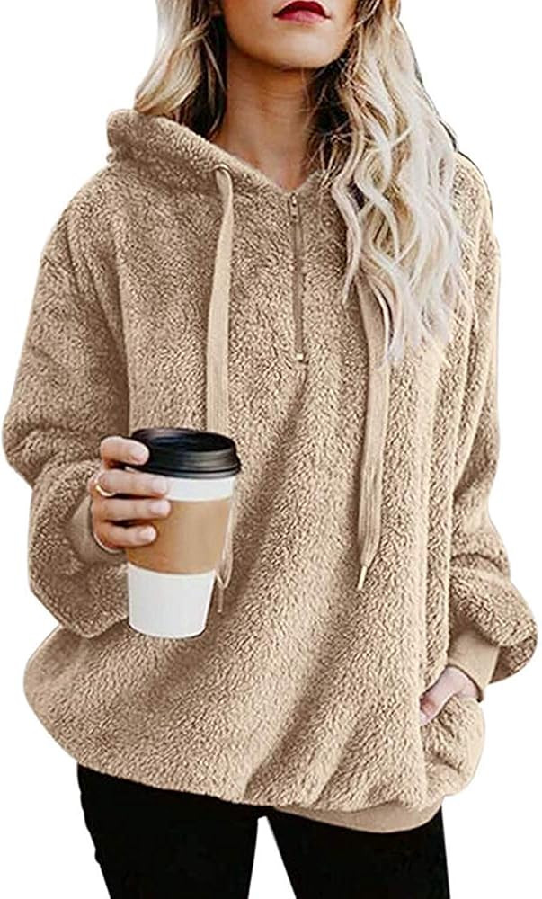 ReachMe Womens Oversized Sherpa Pullover Hoodie with Pockets Fuzzy Fleece Sweatshirt Fluffy Coat | Amazon (US)