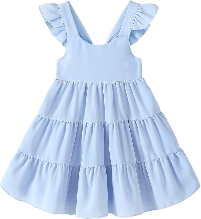 YOUNGER TREE Toddler Baby Girls Dress Summer Ruffle Sleeve Halter Casual Kids Beach Sundress | Amazon (US)