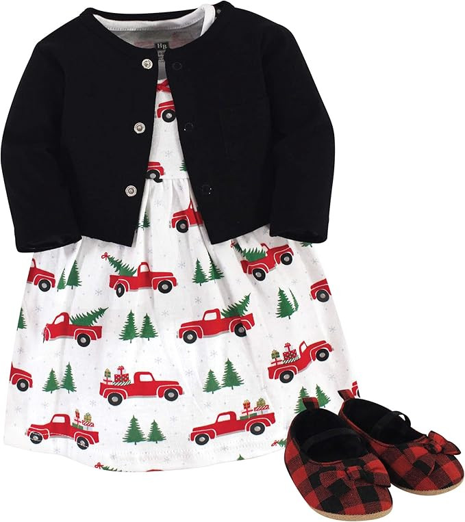 Hudson Baby Baby Girls' Cotton Dress, Cardigan and Shoe Set | Amazon (US)
