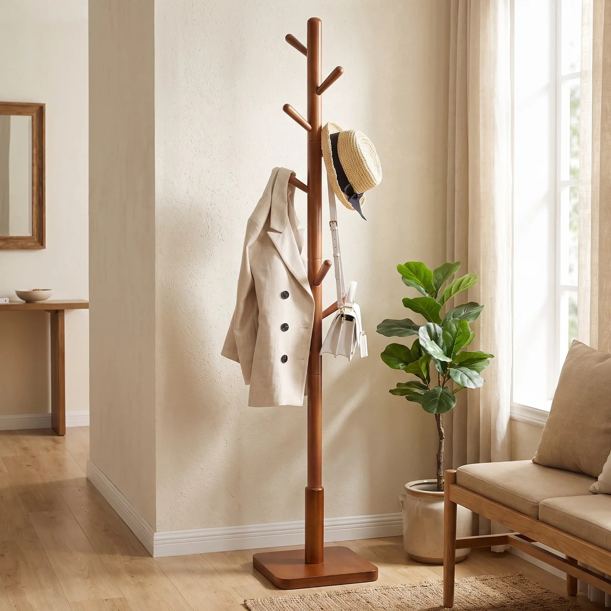 Trikomou Solid Wood 8-Hook Freestanding Coat Rack | Wayfair North America