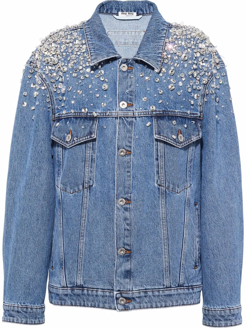Miu Miu crystal-embellished Denim Jacket | Blue | FARFETCH | Farfetch Global