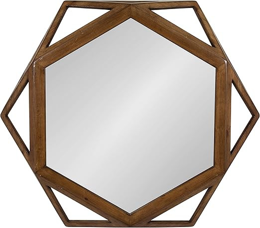 Kate and Laurel Cortland Rustic-Modern Geometric Octagon Shaped Wood Accent Wall Mirror, Rustic C... | Amazon (US)