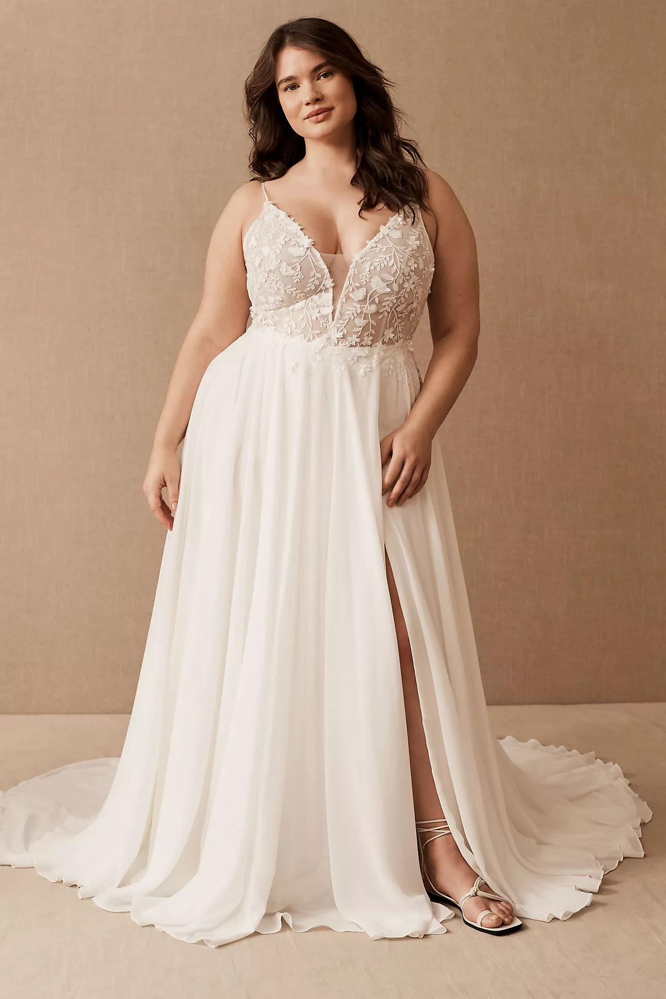 Jenny by Jenny Yoo Kelsey Chiffon & Lace V-Neck A-Line Wedding Gown | Anthropologie (US)