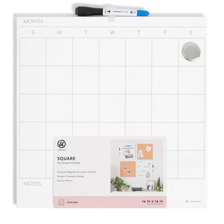 U Brands 14" Frameless Magnetic Dry Erase Monthly Calendar Board | Target