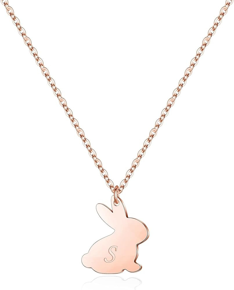 Yoosteel Bunny Gifts for Girls, 14K Rose Gold Plated Dainty Heart Initial Necklace Engraved Love ... | Amazon (US)