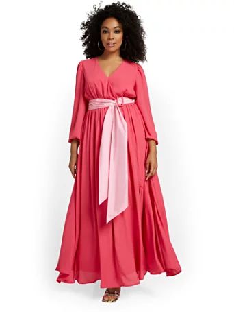 belted wrap maxi dress | New York & Company
