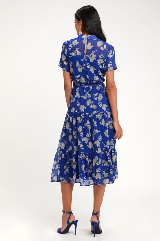 Floral Dressed Up Royal Blue Floral Print Midi Dress | Lulus (US)
