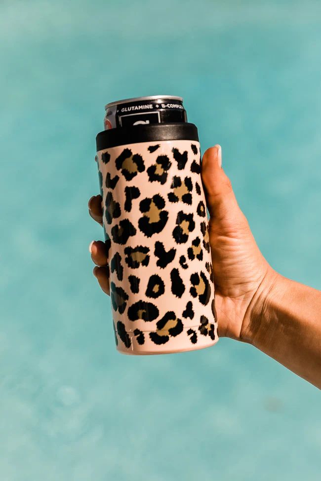 Tropical Breeze 12oz Brown Animal Print Can Cooler DOORBUSTER | The Pink Lily Boutique