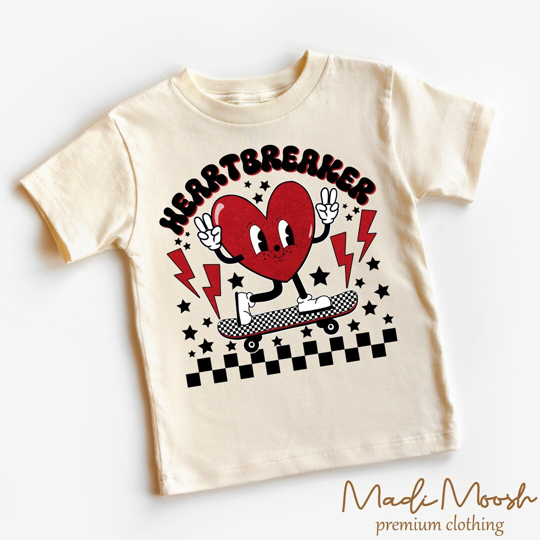 Heartbreaker Valentine Kids Shirt Skater Heart Valentines Retro Toddler Tee Natural Kids Shirt - ... | Etsy (US)