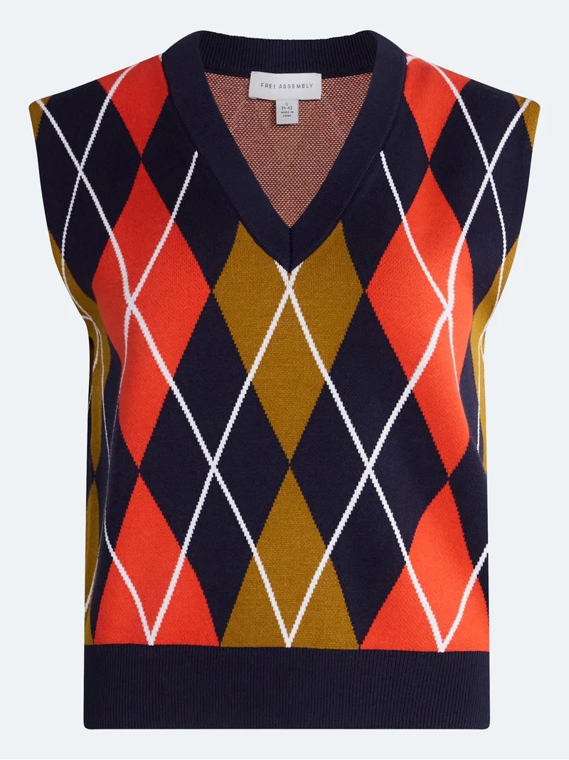 Free Assembly Women's Argyle V-Neck Sweater Vest, Sizes XS-XXL | Walmart (US)