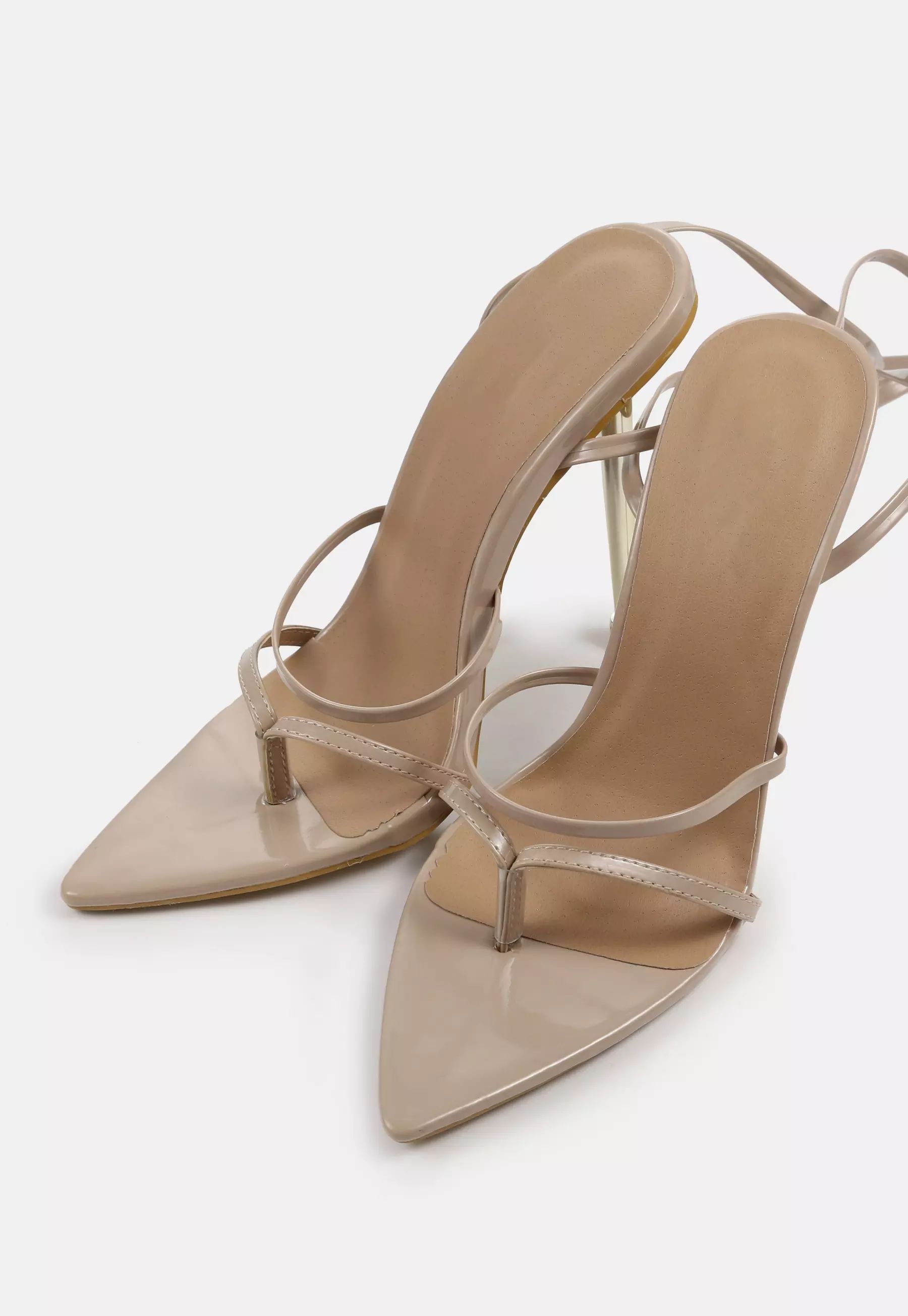 Sand Pointed Toe Tie Up Heeled Sandals | Missguided (UK & IE)