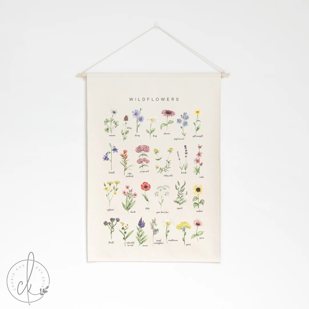 Wildflowers Wall Art | Dowel Rod Canvas | Living Room Decor | Botanical Art | Flower Wall Art | B... | Etsy (US)