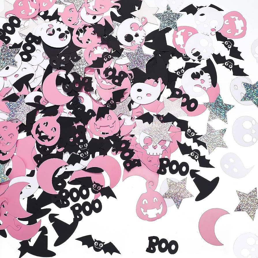 400 Pcs Halloween Confetti Halloween Bat Ghost Confetti Glitter Pink Black Halloween Party Decora... | Amazon (US)