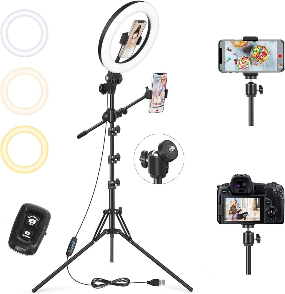 Selfie Ring Light with Stand and Phone Holder with Tripod Stand & Cell Phone Holder,Overhead Came... | Amazon (US)