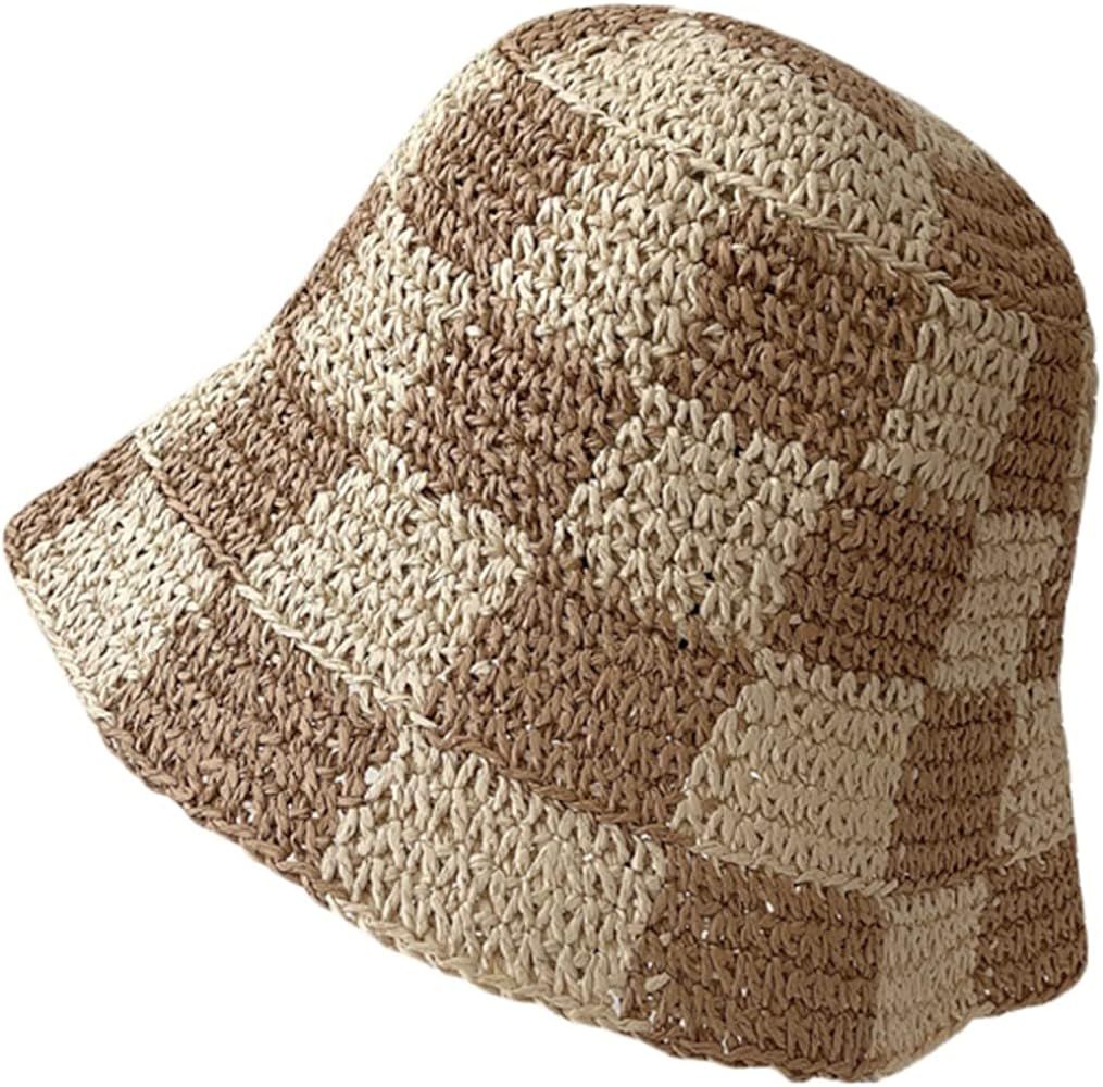 Women Wide Brim Sun Crochet Bucket Hat Cute Flower Pattern Knitted Fisherman Hat Summer Trendy Ou... | Amazon (US)