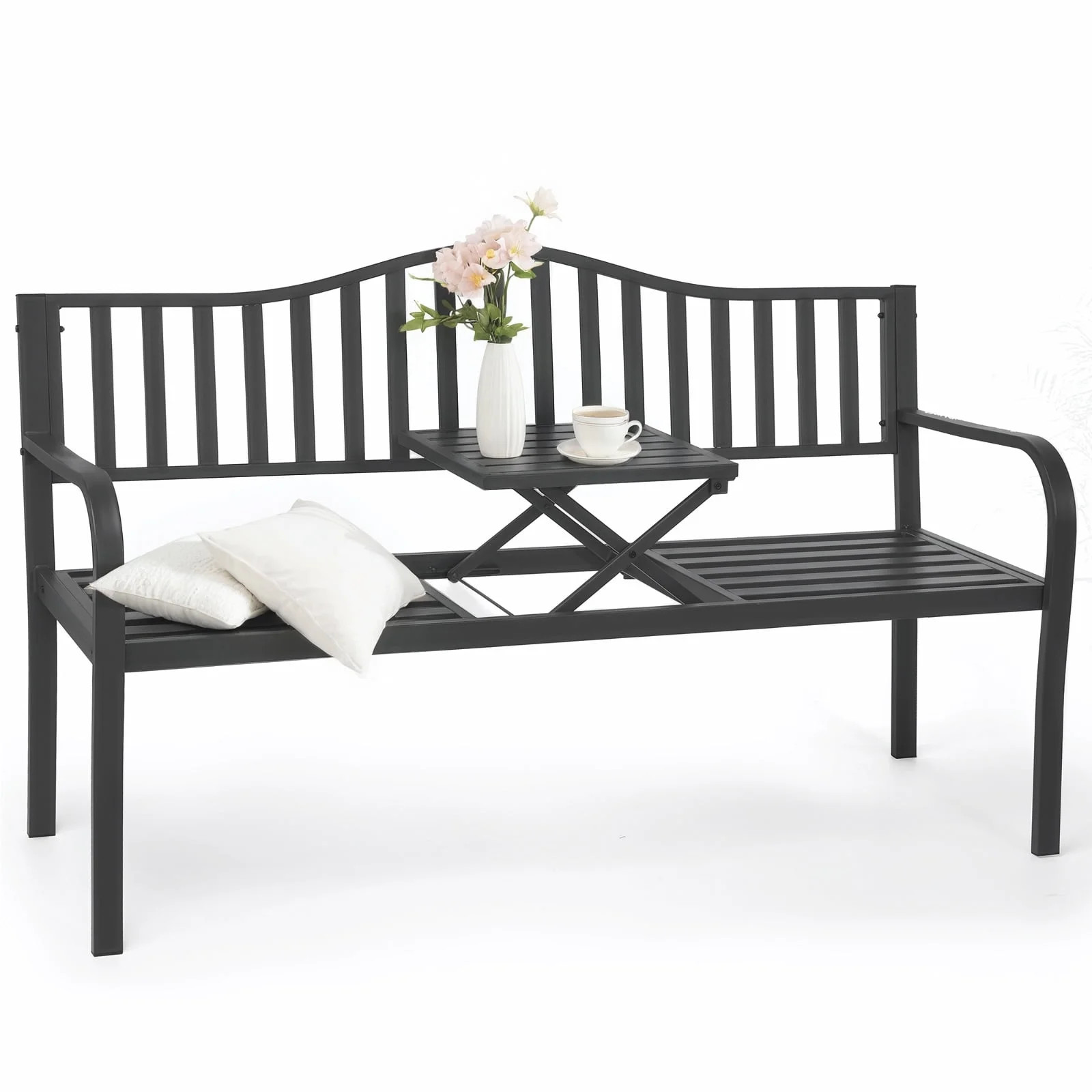 Naipo Outdoor Metal Garden Bench 59" Patio Bench with Built in Table Park Bench, Outside Bench We... | Walmart (US)