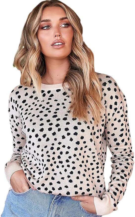 Monzocha Women's Print Pullover Leopard Sweater Casual Crew Neck Long Sleeve Sweatshirt Tops | Amazon (US)