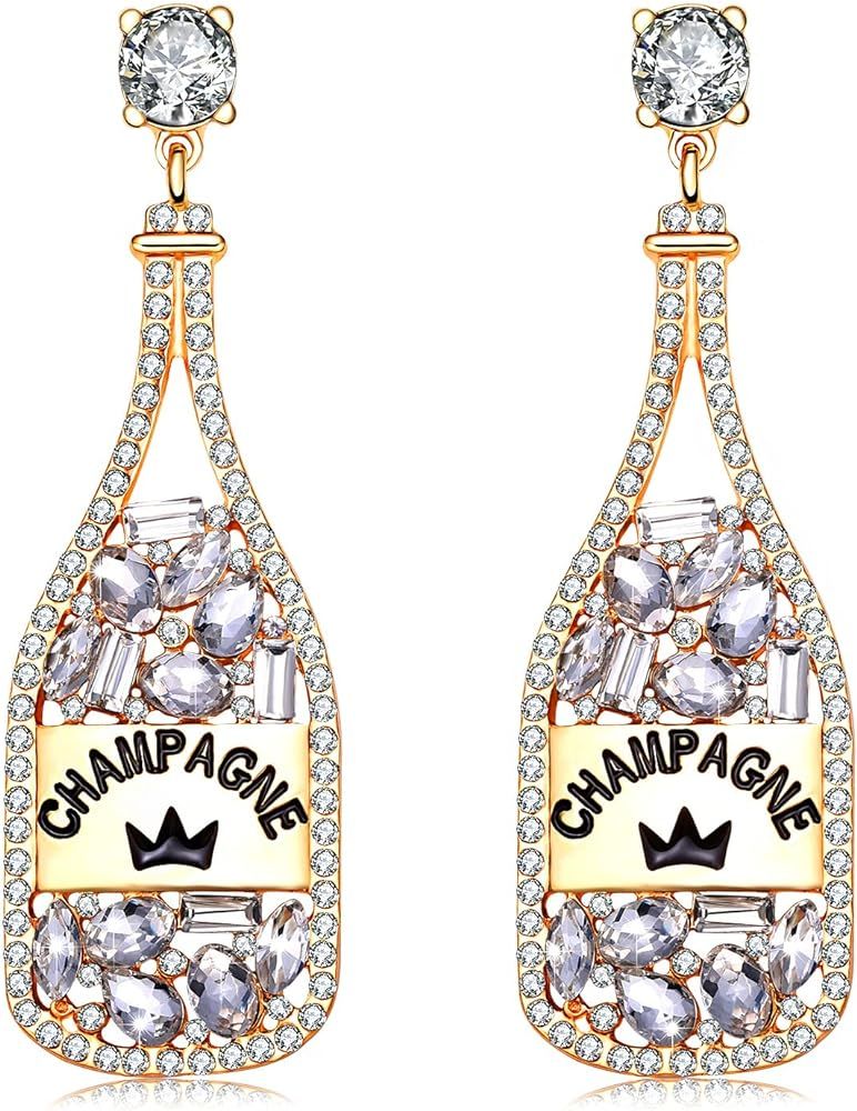 XOCARTIGE Champagne Bottle Earrings Rhinestone Crystal Beaded Champagne Drop Dangle Earrings for Wom | Amazon (US)