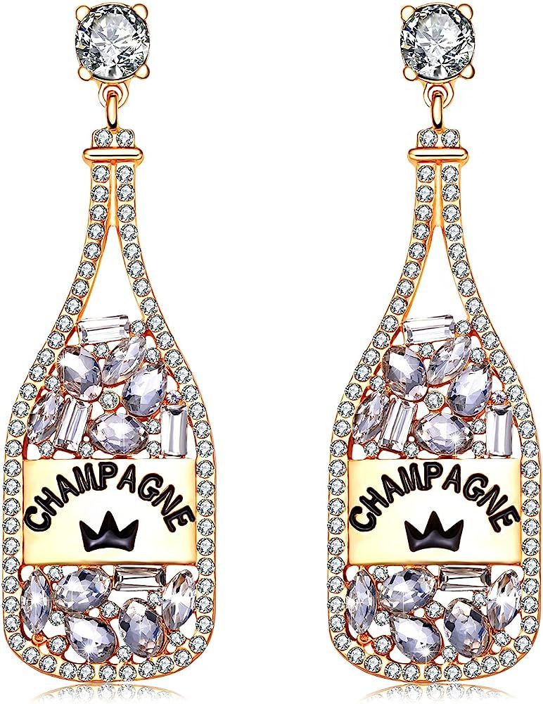 XOCARTIGE Champagne Bottle Earrings Rhinestone Crystal Beaded Champagne Drop Dangle Earrings for Wom | Amazon (US)