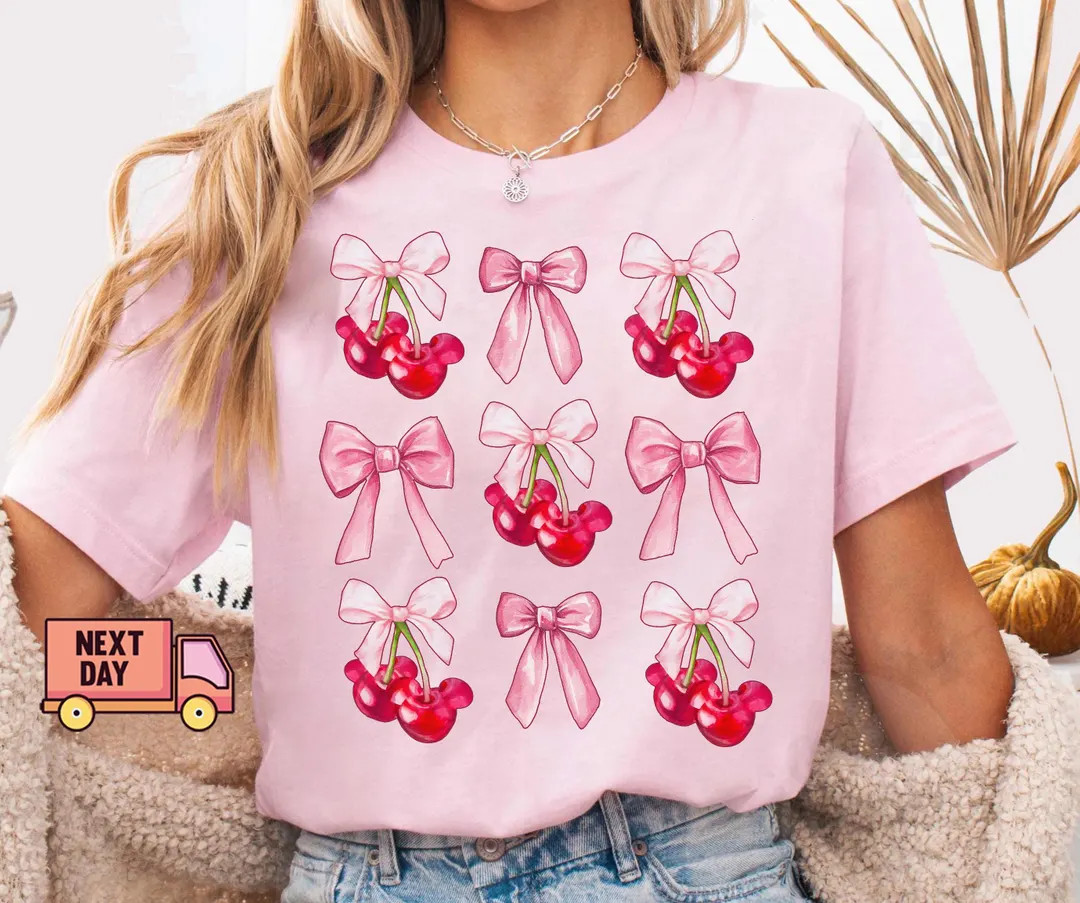Comfort Colors Mickey Mouse Cherry Coquette Tee, Disney Pink Shirt, Cute Disney Shirt, Gift for H... | Etsy (US)