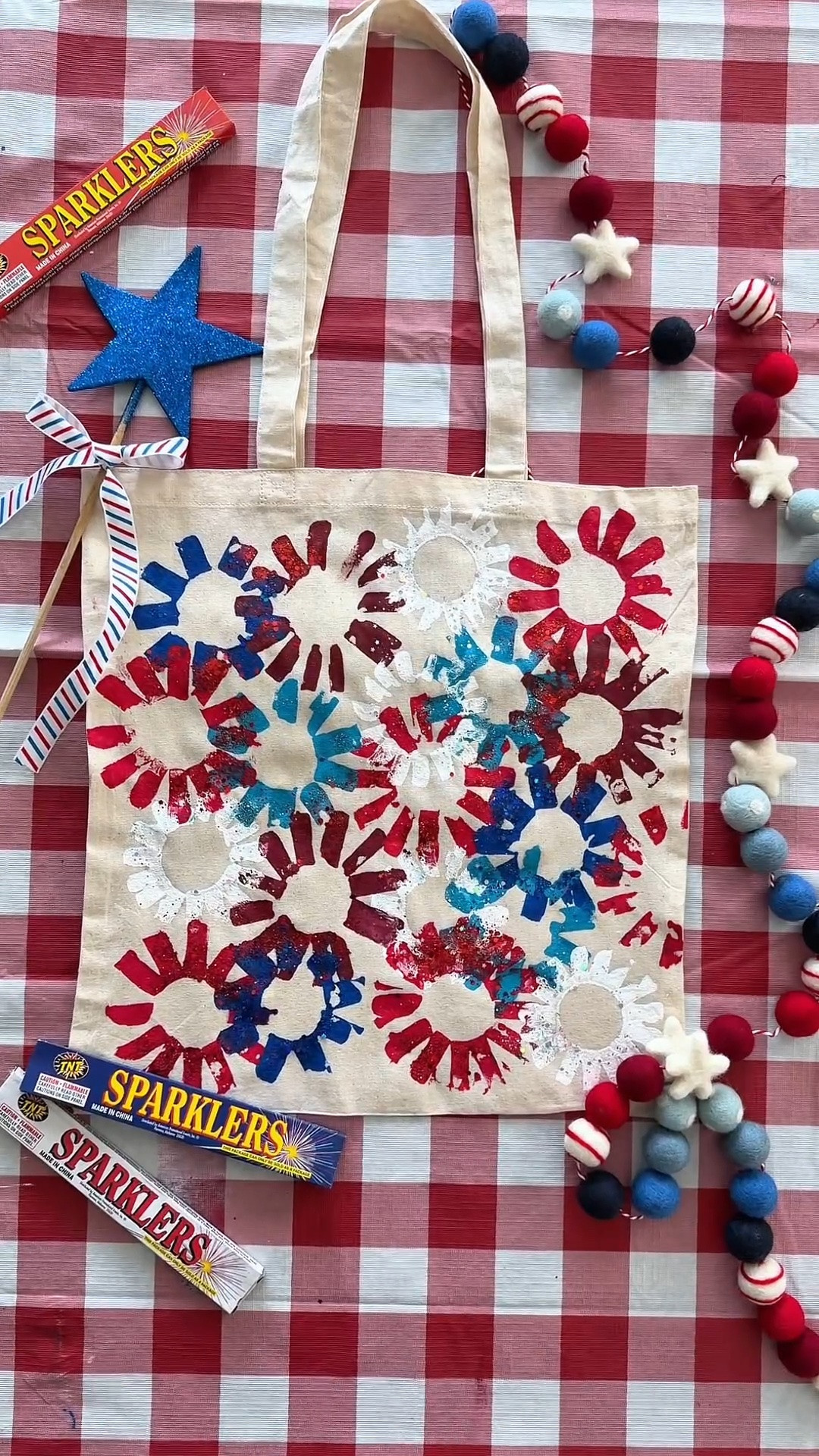 DIY 4th of July Parade Bag✨ Make these firework stamps using recycled paper rolls!

This easy 4th of July craft is such a fun way to decorate just about anything! We've used these DIY firework stamps on kraft paper to make a festive table runner, and they'd also be adorable on t-shirts, banners, or party favor bags.

This year, my kids decorated their own parade bags to collect candy, and I'm sure they'll be packing them with goodies for the fireworks later too! ❤️🤍💙

✨ How to make the stamps: Cut several slits into one end of a toilet paper or paper towel roll. Try wider or thinner cuts Gently bend the strips outward, dip the end into paint, and stamp colorful fireworks onto your project! To get a cleaner firework outline, press down on the 

Save and Share this idea for your 4th of July celebrations! 🇺🇸

#LTKSeasonal #LTKmomlife #LTKKids