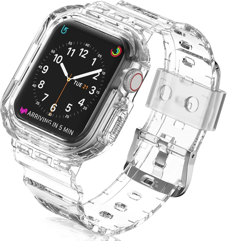 Tasikar Compatible with Apple Watch Band 45mm 44mm 41mm 40mm with Case, Women Men Crystal Clear P... | Amazon (CA)