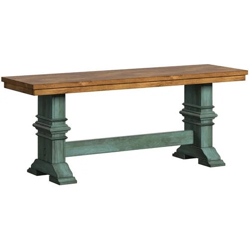 Weston Home Farmhouse Oak Top Dining Bench with Trestle Leg, Sea Green | Walmart (US)
