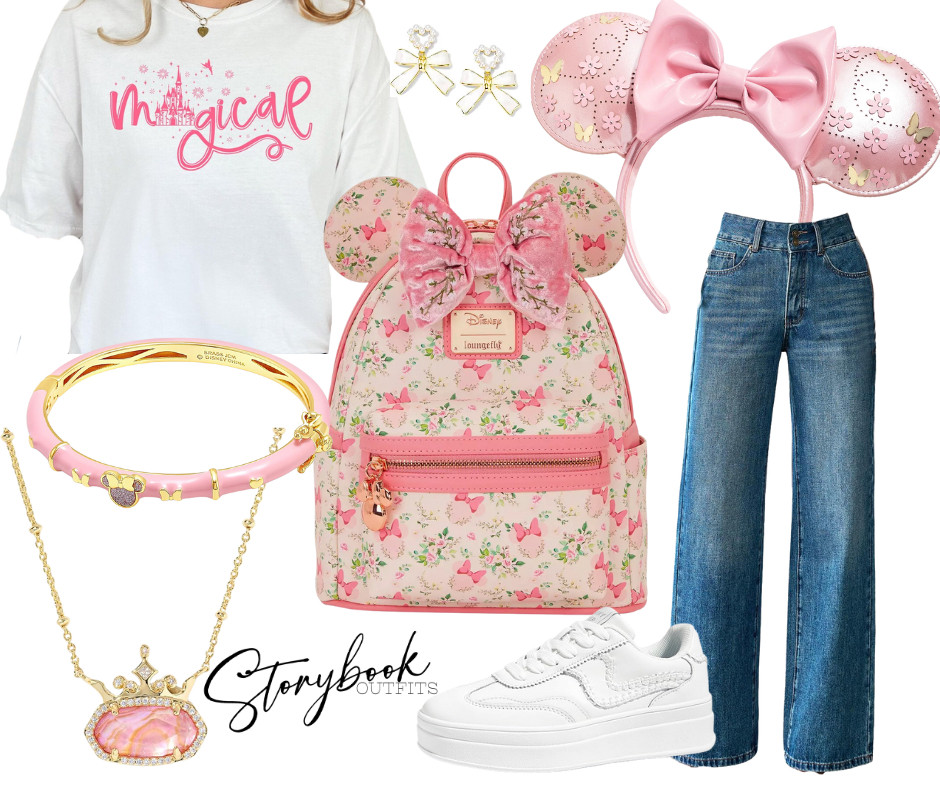 A little pastel, a little floral, and a whole lot of magic 🌸✨

Magical in Bloom features a soft “Magical” tee, floral Minnie Loungefly, blush ears, gold accents, relaxed denim, and comfy sneakers — the perfect Storybook Outfit for Disney spring park days and castle photos! 

 #LTKTravel