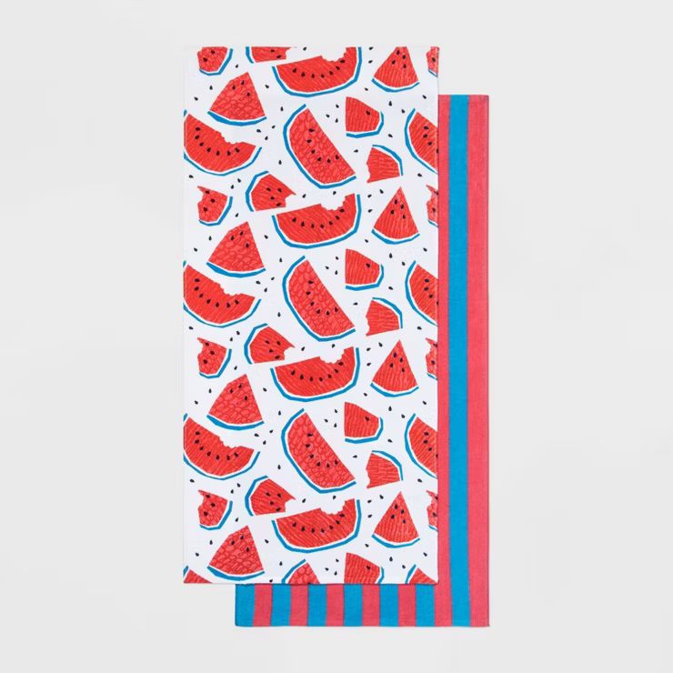 2pk Striped Beach Towel Bundle Watermelon/Red - Sun Squad™ | Target