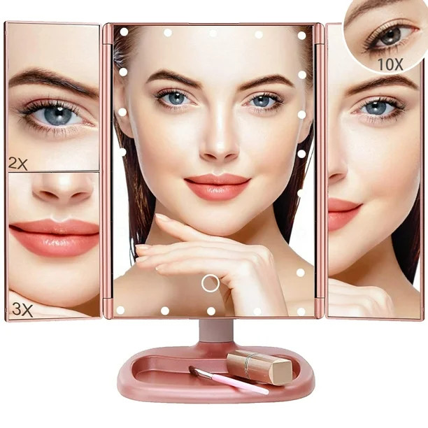 SUGIFT Makeup Mirror Vanity Mirror with 22 LED Lights, 1x 2X 3X 10X Magnification, Lighted Makeup... | Walmart (US)