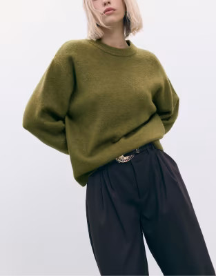 Stradivarius Soft-touch knit sweater in olive green | ASOS (Global)