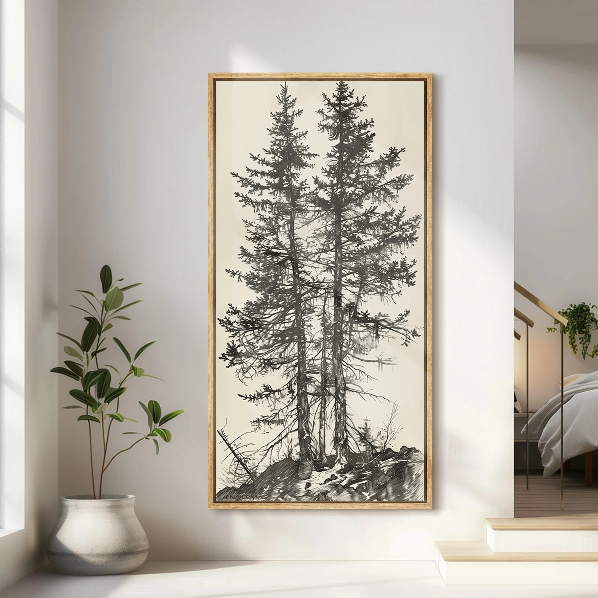 Twin Trees in Nature Illustration Modern Art | Wayfair North America