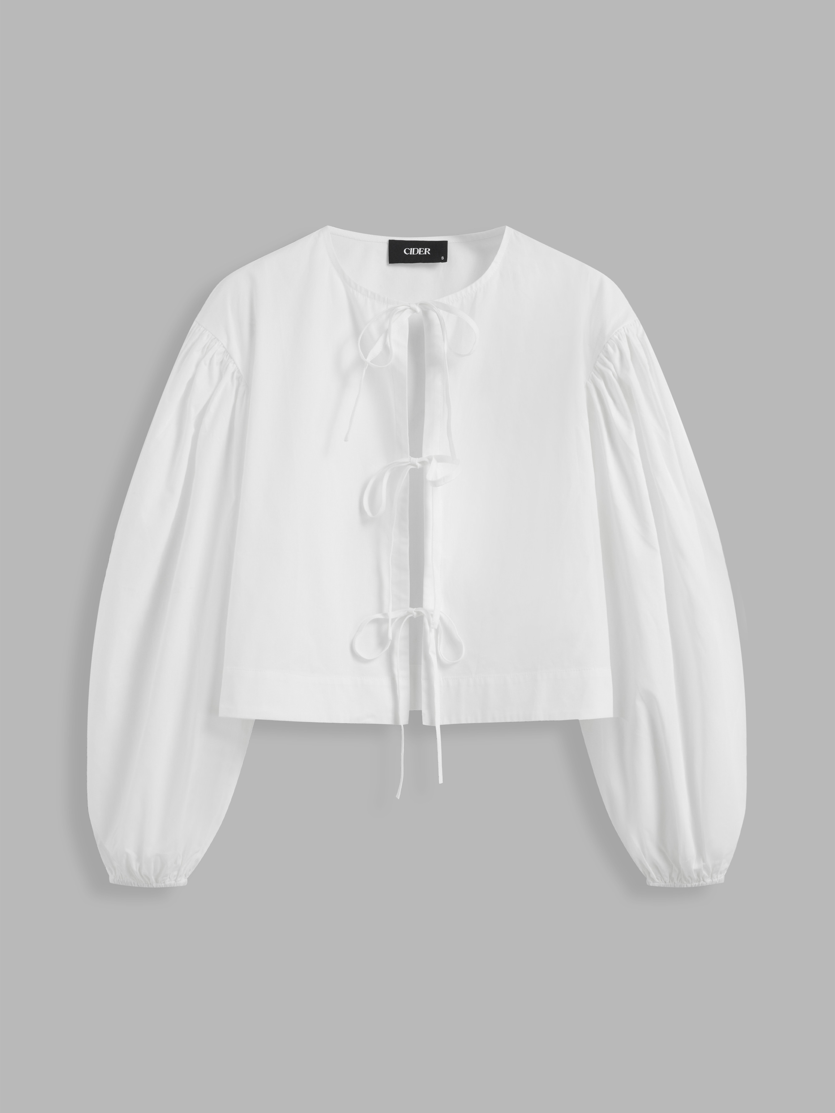 Preppy Woven 100% Cotton Round Neckline Solid Tie Front Bowknot Oversized Blouse For Daily Casual | Cider