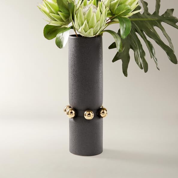 Z Gallerie Zerra Large Charcoal Black Cylindrical Vase with Gold Sphere Accents - Perfect Tall Va... | Amazon (US)