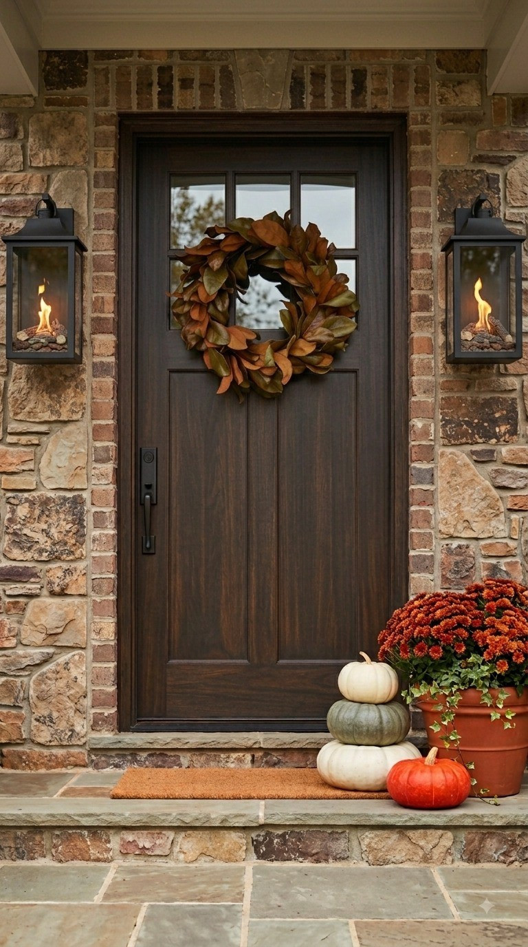 This preserved magnolia wreath is 50% off right now and the ultimate staple for fall porch styling. I paired it with stacked pumpkins and warm mums for an easy autumn entryway refresh. #fallporch #magnoliawreath #falldecor #homefinds

#LTKSeasonal #LTKHome #LTKSaleAlert