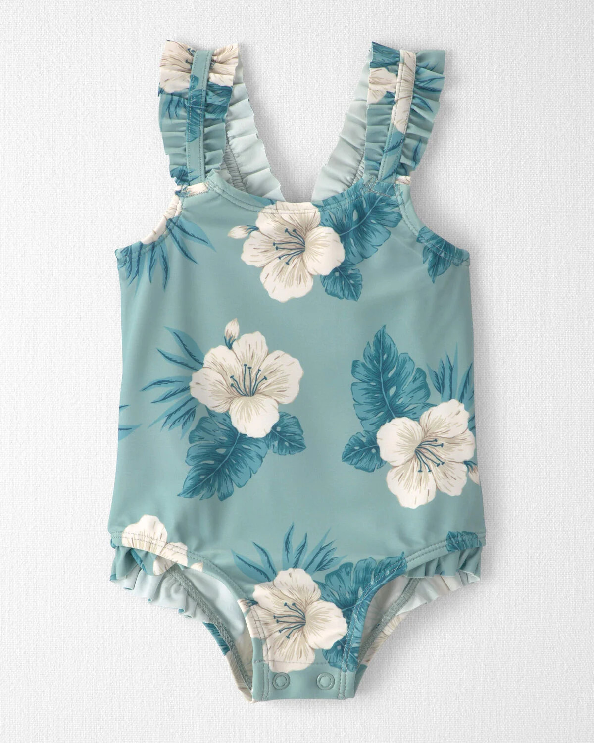 Baby Girl Recycled Ruffle 1-Piece Swimsuit in Blue Hibiscus - Little Planet | Carter's | Carter's Inc